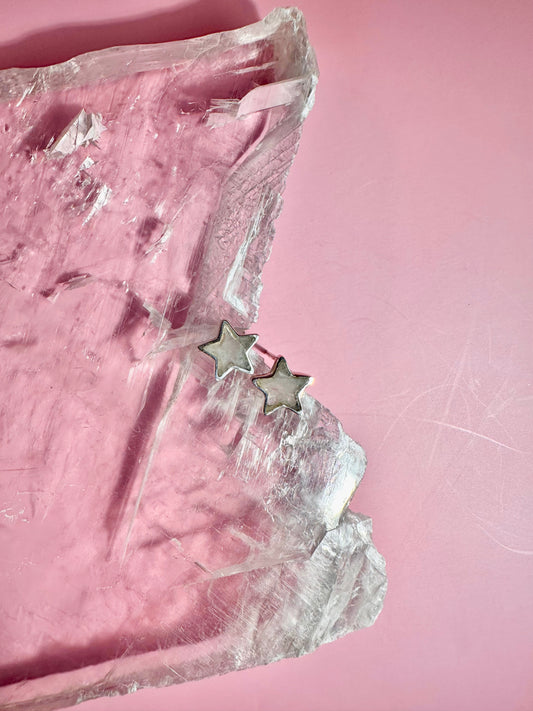 925 Sterling Silver Star Rainbow Moonstone Stud Earrings