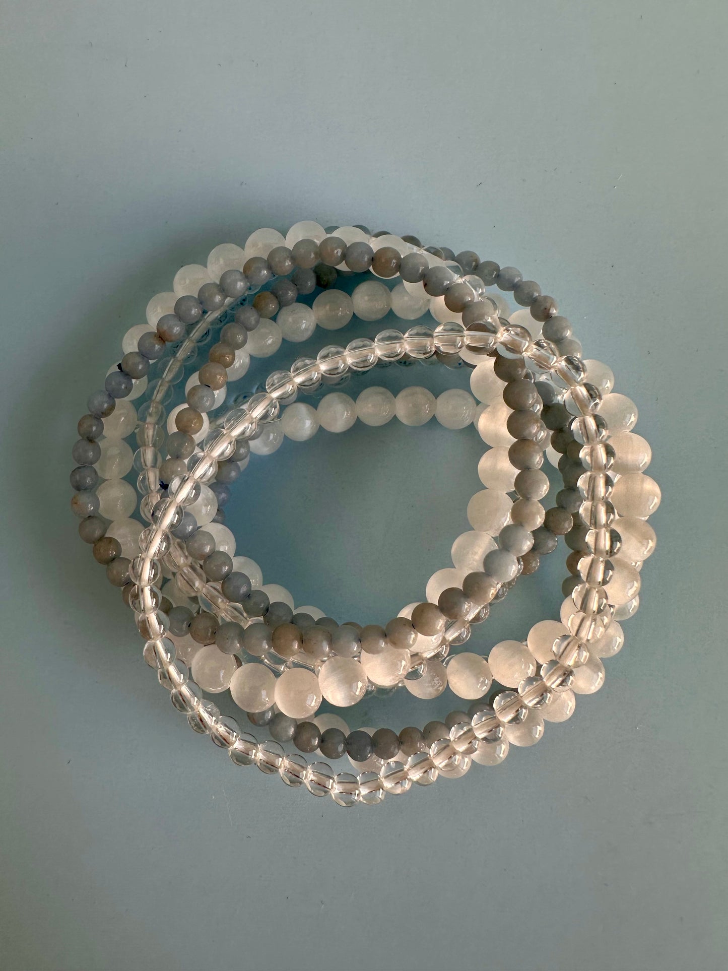 Bracelet Bundle Set: “In Her Light” - Clear Quartz, Satin Spar (Selenite), Angelite
