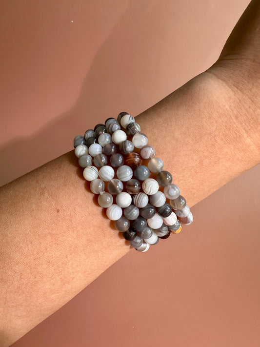 6mm Botswana Agate Beaded Bracelet
