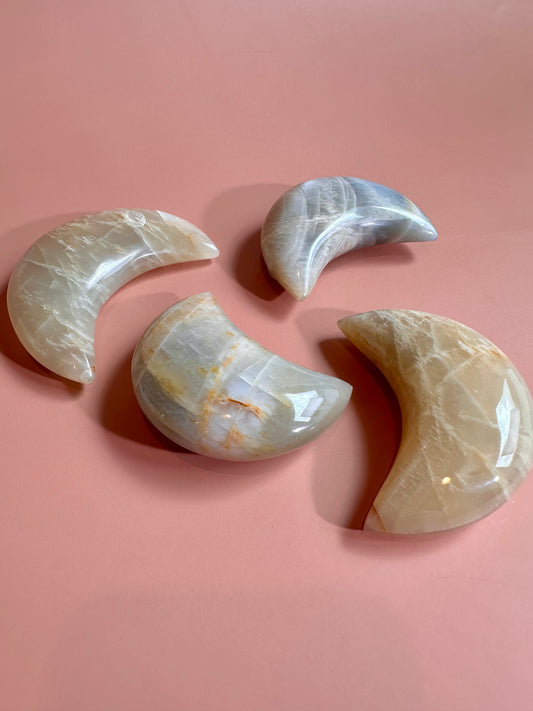 Medium Moonstone Crescent Moon Carving