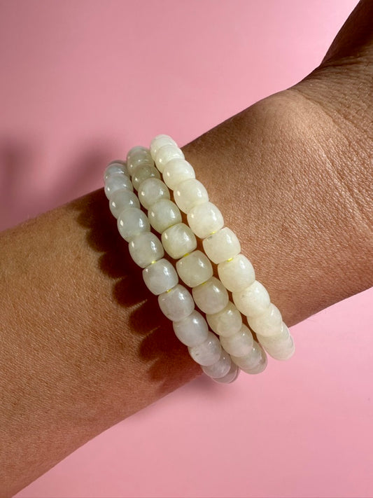 6mm White Nephrite Jade Barrel Bracelet | Gemstone Jewelry