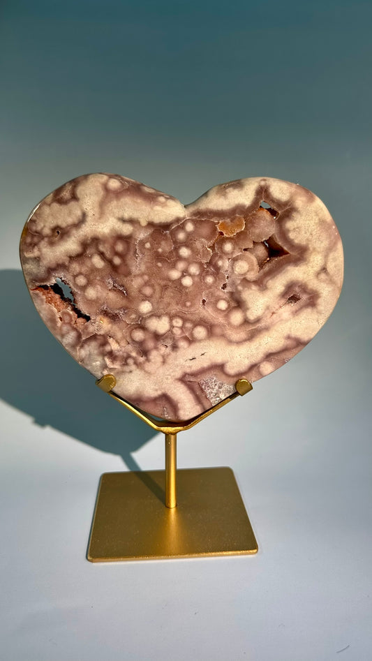 Pink Amethyst Heart on Gold Stand – Option A