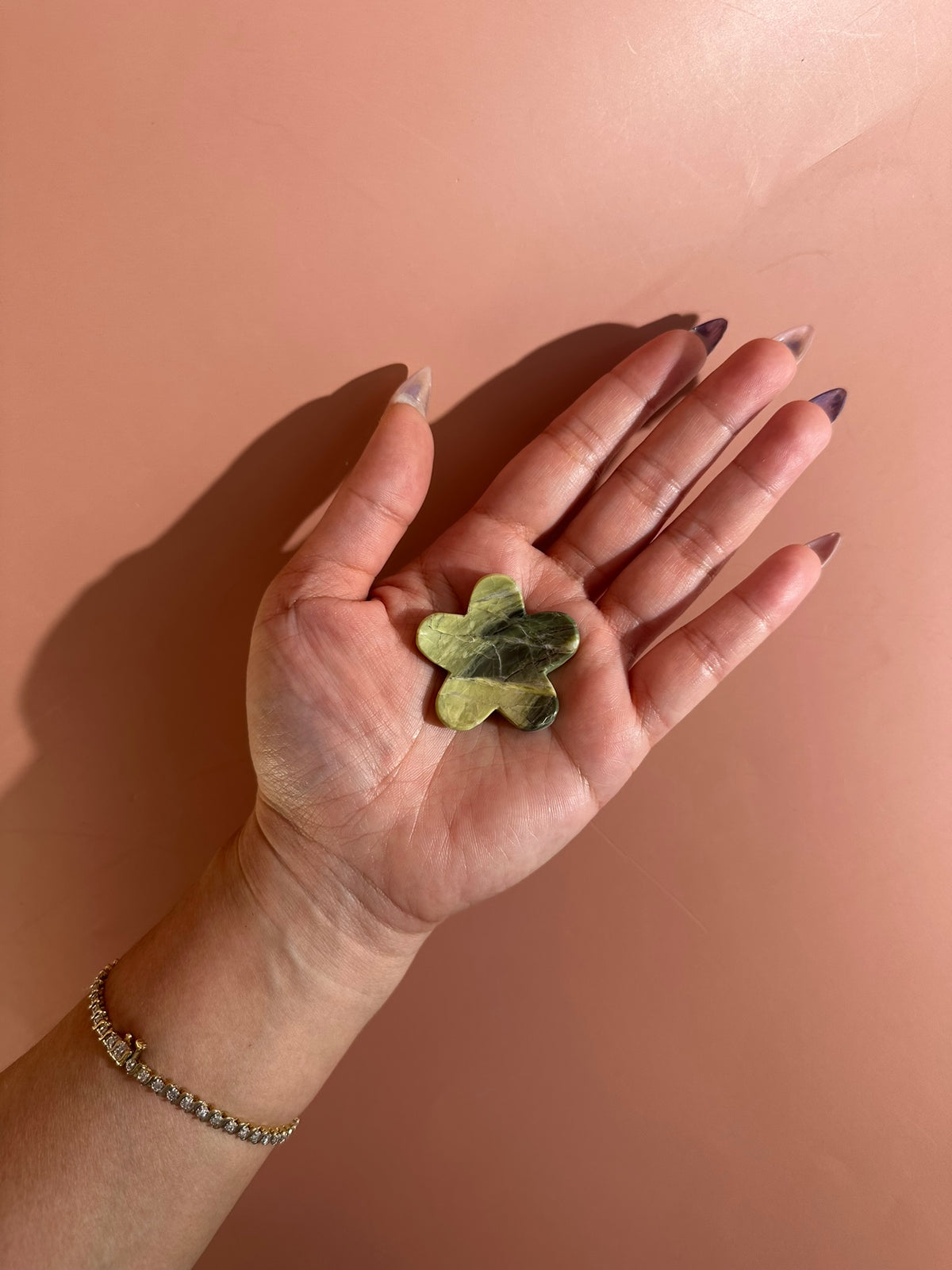 Serpentine Flower Worry Stone | Green Pocket Crystal