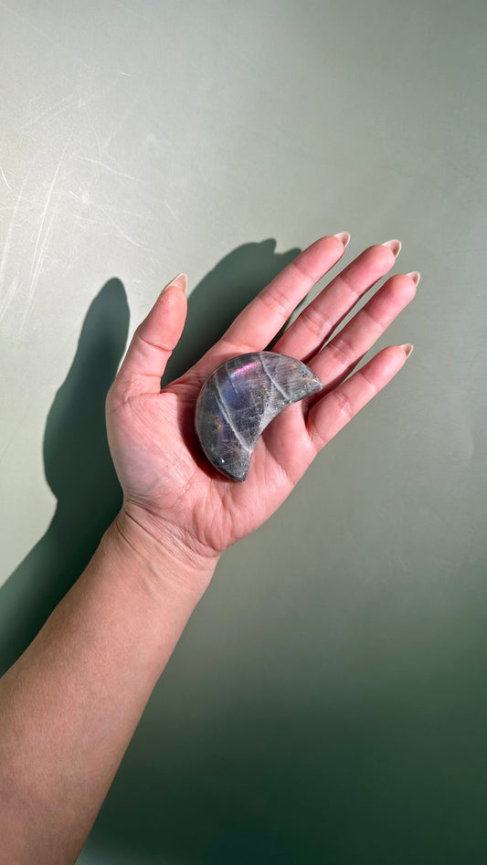 Small Purple Flash Labradorite Crescent Moon – Option B