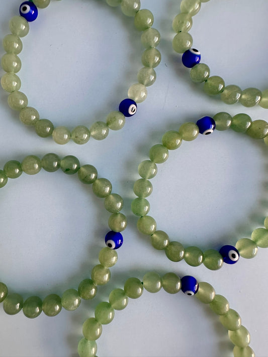 8mm Green Jade with Evil Eye Beaded Bracelet