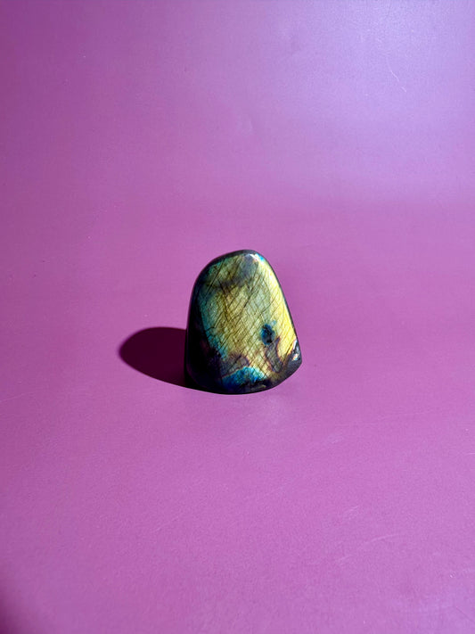 Small Yellow Flash Labradorite Standing Freeform – Option J