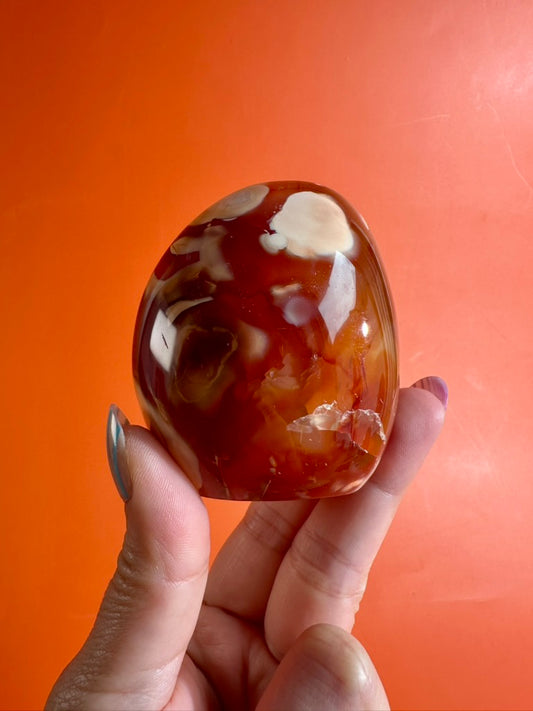 Carnelian Orca Agate Standing Freeform – Option C | Druzy Pocket, Abundance & Collector Crystal