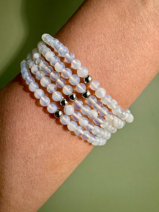 4mm Opalite with Silver Accent Bead Beaded Bracelet