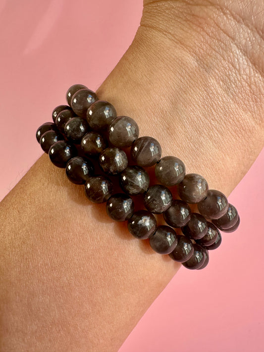 6mm Black Moonstone Beaded Bracelet