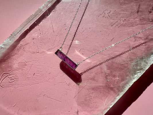 925 Sterling Silver Amethyst Bar Bezel Necklace