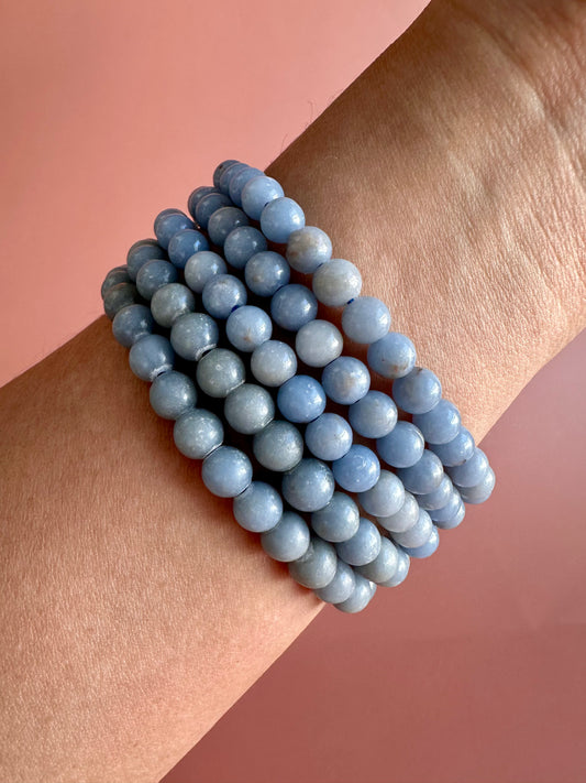 6mm Angelite Beaded Bracelet