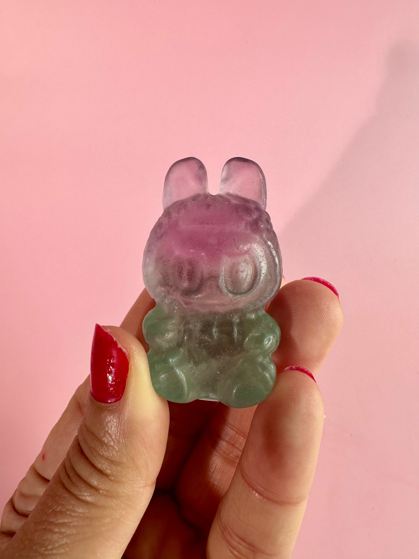 Rainbow Fluorite Sitting Lafufu Kawaii Forest Spirit Figurine Carving - Option B