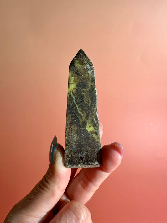 Serpentine with Pyrite Tower (Peru) Option C | Renewal, Confidence & Grounding Crystal