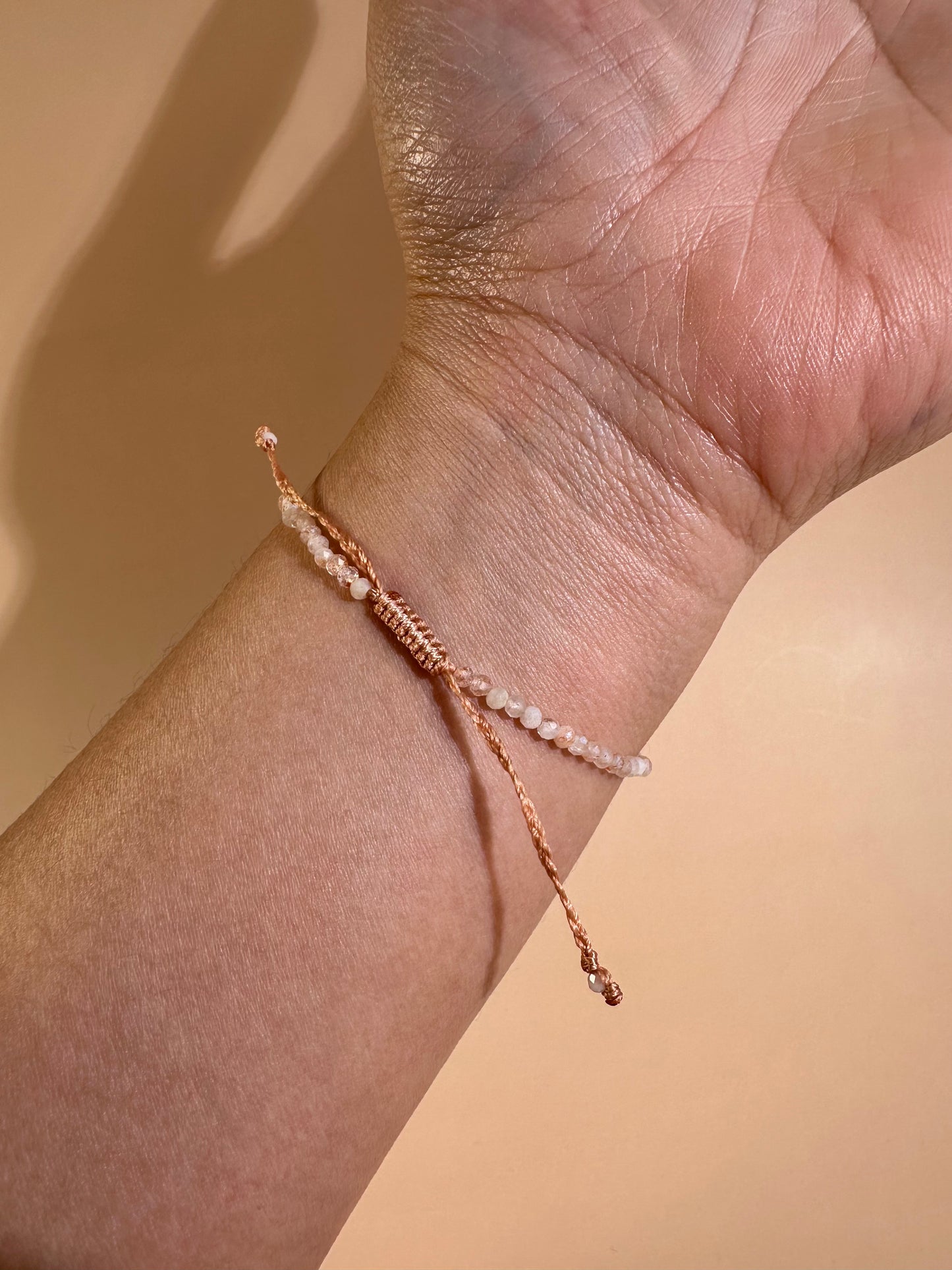 2mm Peach Moonstone Adjustable Beaded Bracelet