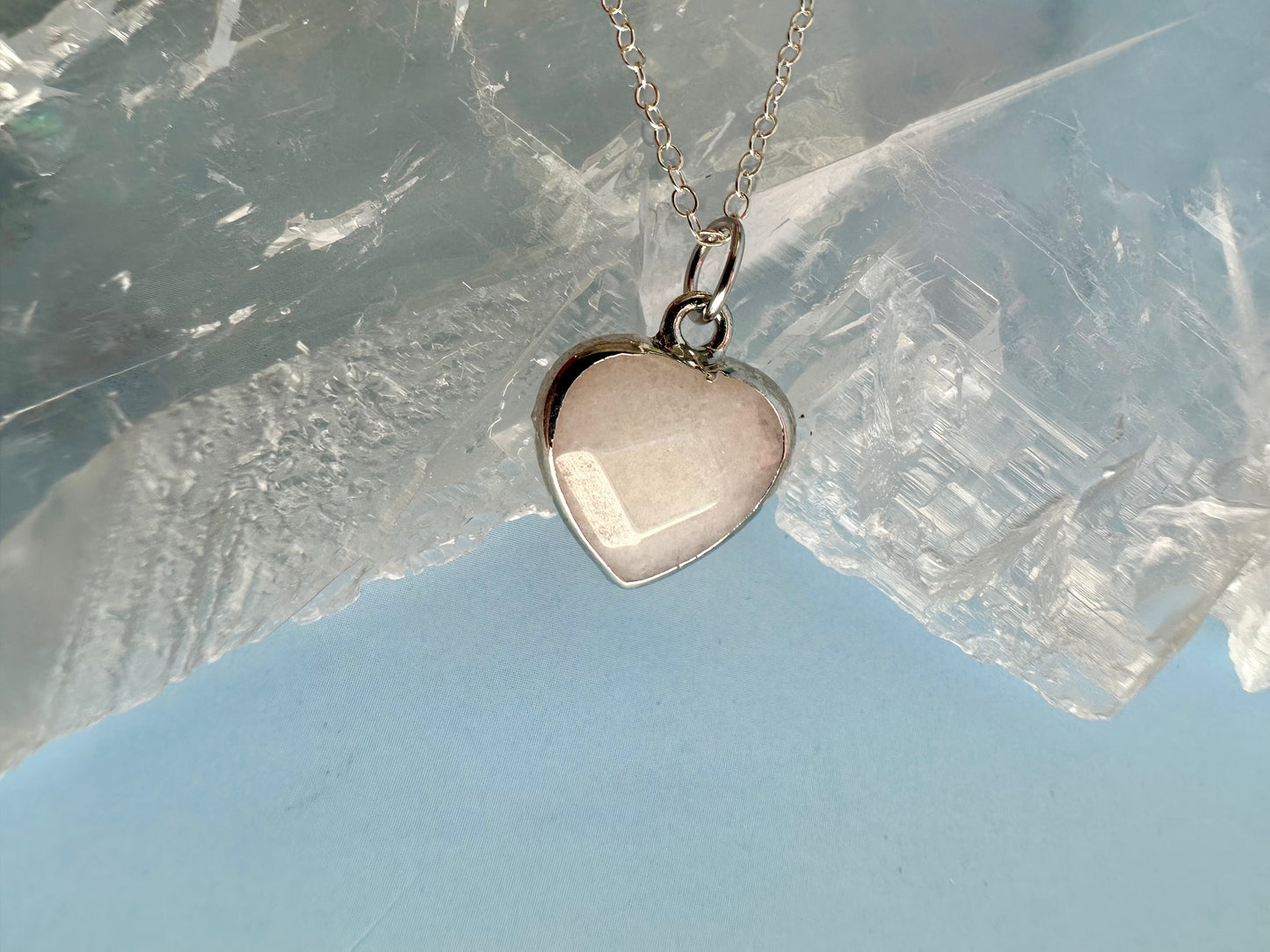 Brass Base with Silver Electroplated Finish White Jade Heart Necklace