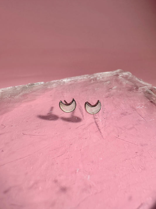 925 Sterling Silver Crescent Moon Rainbow Moonstone Stud Earrings