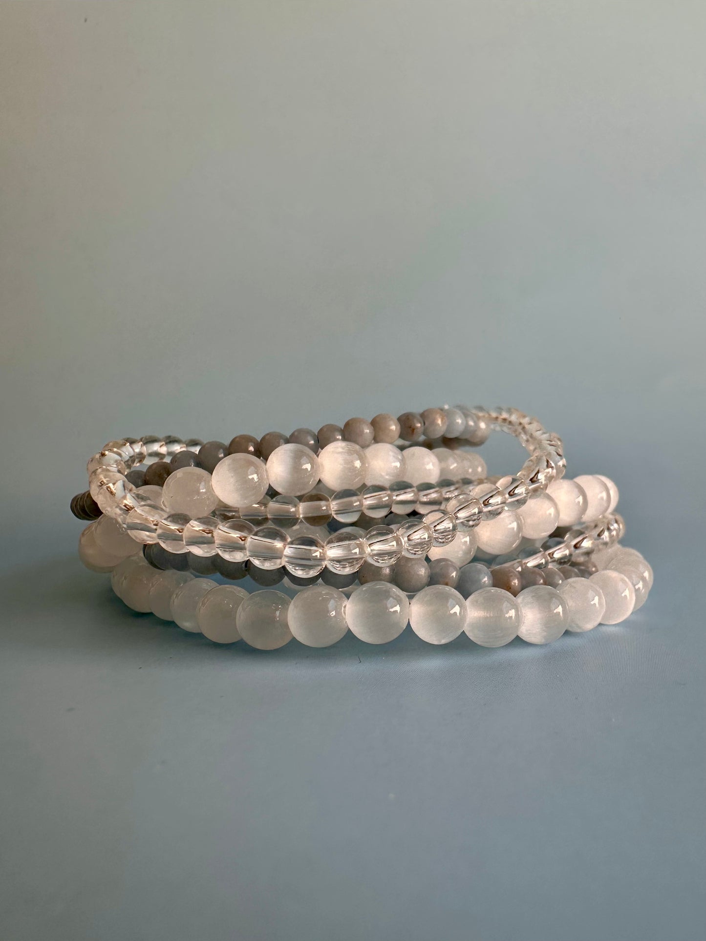 Bracelet Bundle Set: “In Her Light” - Clear Quartz, Satin Spar (Selenite), Angelite