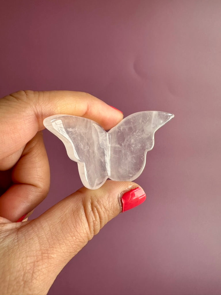 Small Rose Quartz 3D Butterfly Carving