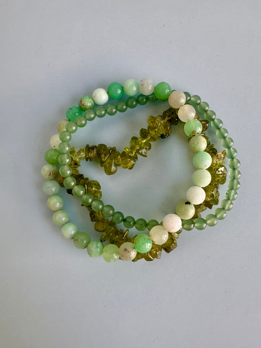 Bracelet Bundle Set: “The Green Heart” - Green Aventurine, Chrysoprase, Peridot