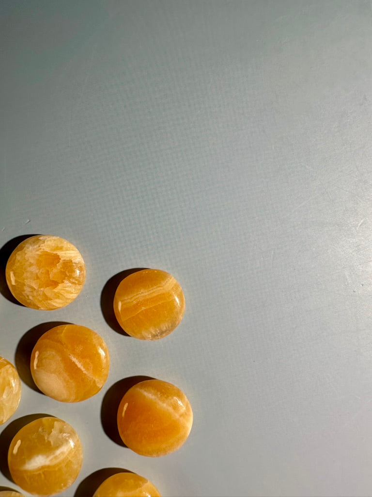 Orange Calcite Mini Round Flat Palm
