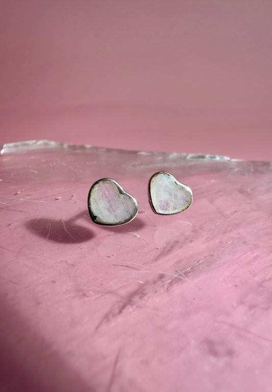 925 Sterling Silver Heart Rainbow Moonstone Stud Earrings