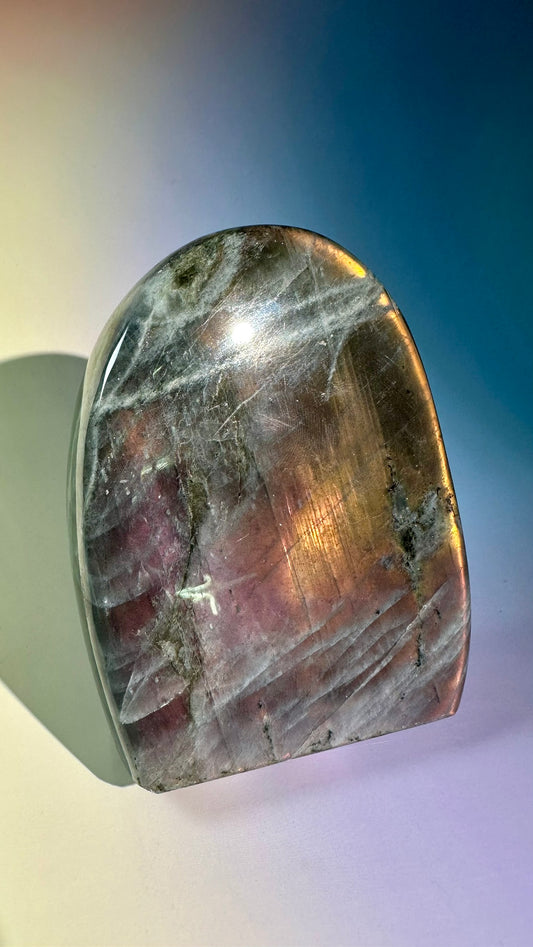 Large Orange Flash Labradorite Standing Freeform – Option I