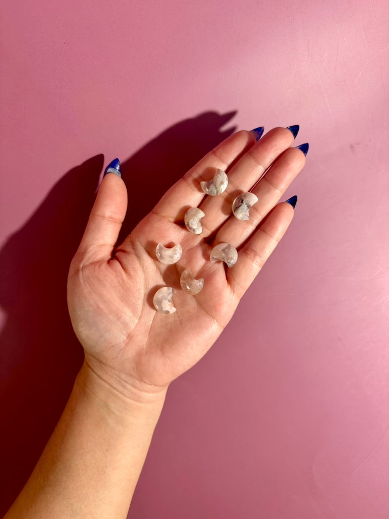 Mini Flower Agate Crescent Moon | Crystal Carving