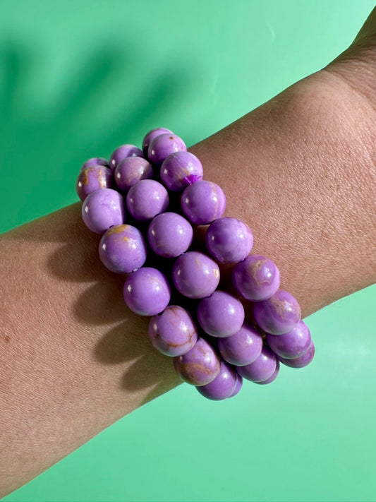 10mm Phosphosiderite Beaded Bracelet | Purple Gemstone Jewelry
