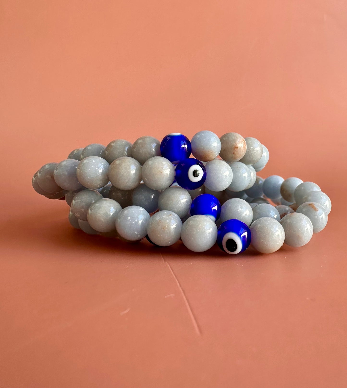 8mm Angelite with Evil Eye Bracelet