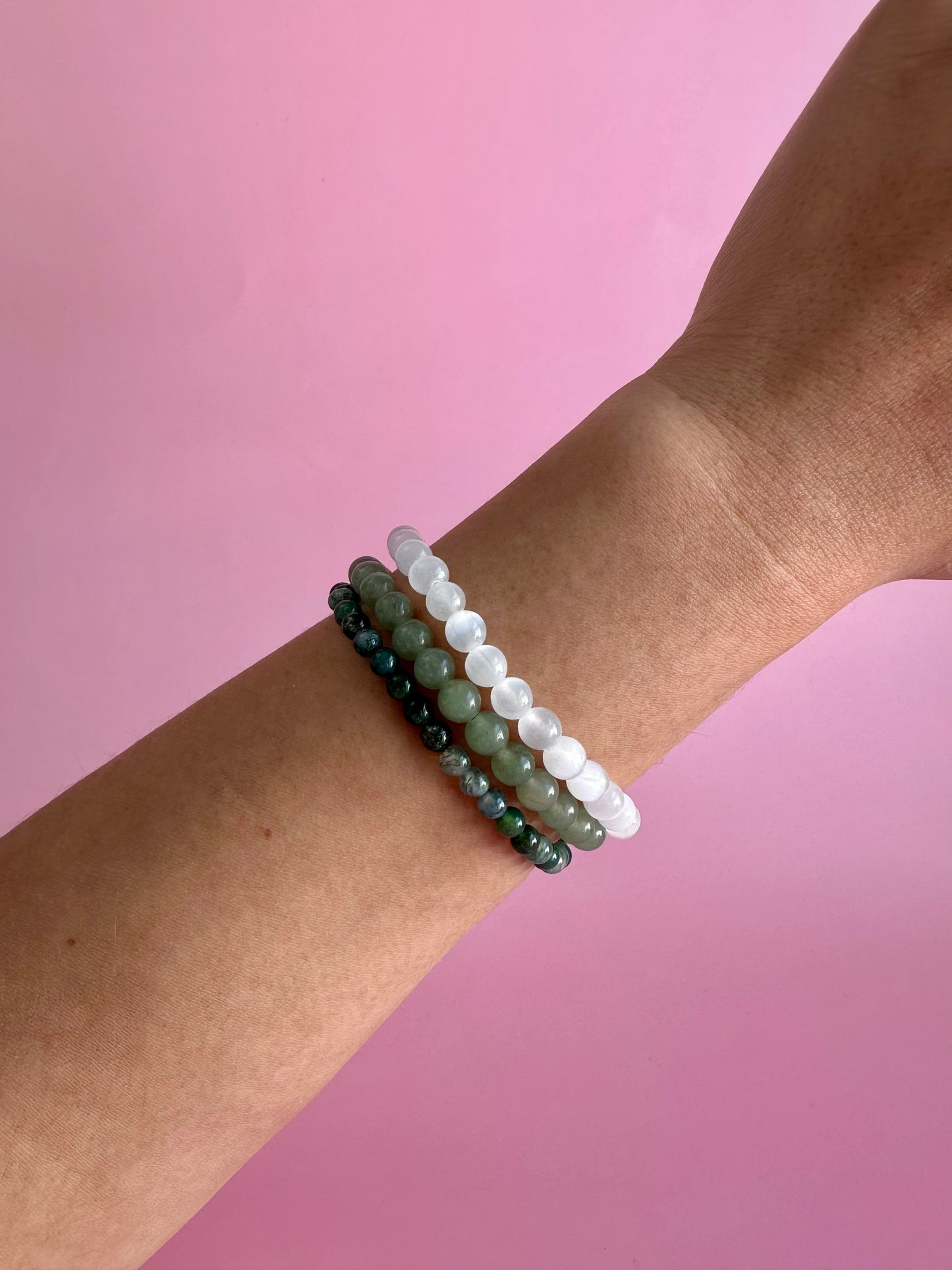 Bracelet Bundle Set: “Heaven & Earth” - Moss Agate, Green Jade, Satin Spar (Selenite)