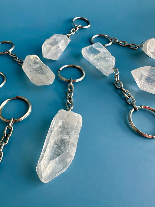 Raw Clear Quartz Point Keychain