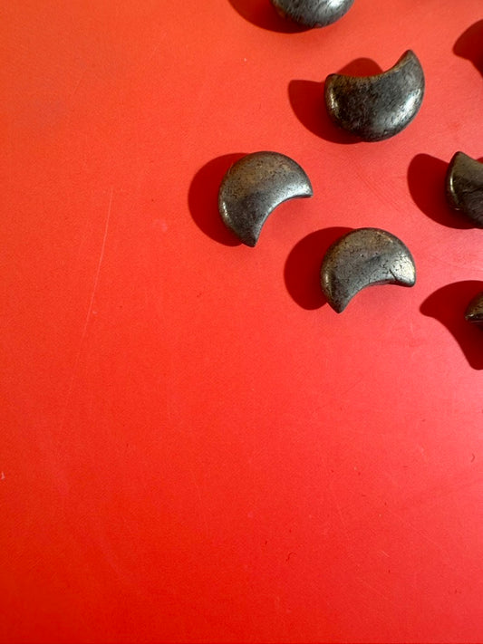 Mini Pyrite Crescent Moon | Metallic Crystal Carving