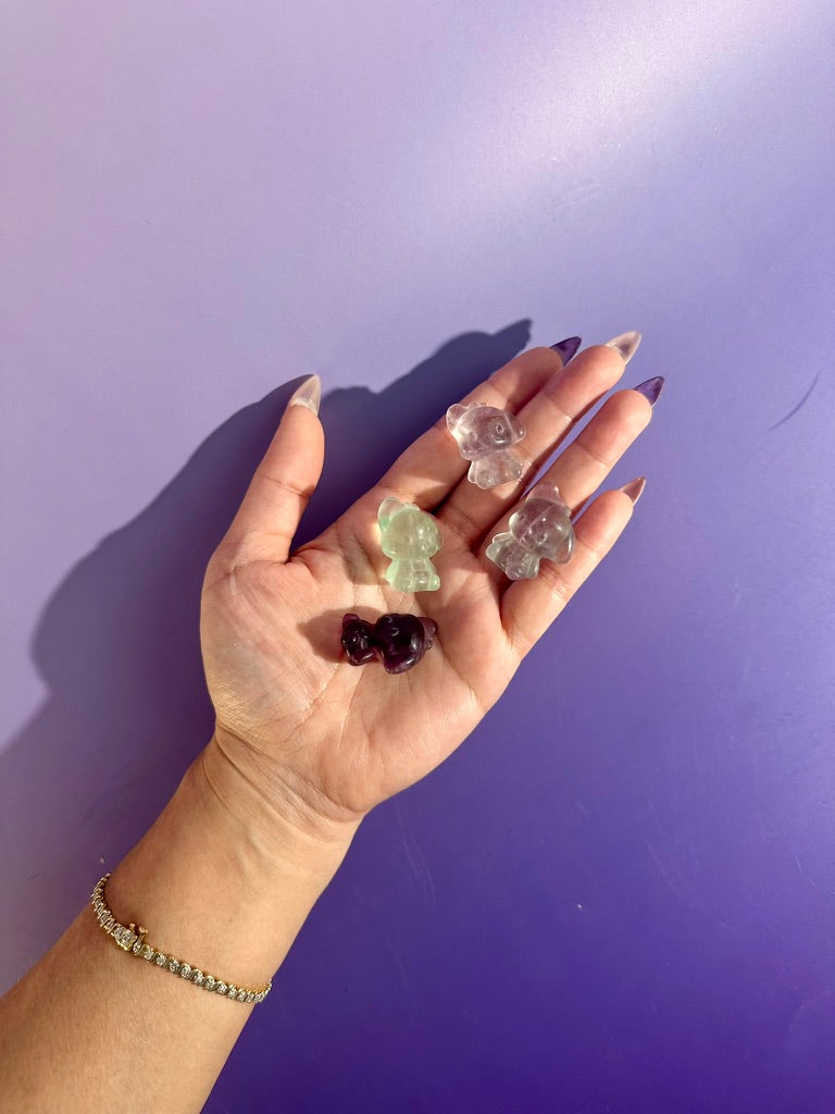 Mini Rainbow Fluorite Pochacco Kawaii Dog | Crystal Carving
