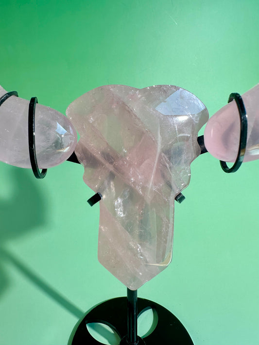 Rose Quartz Bull Head on Stand