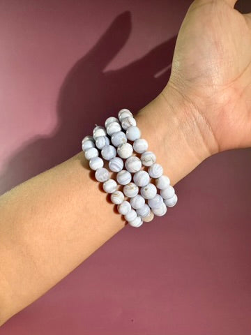 8mm Blue Lace Agate Beaded Bracelet
