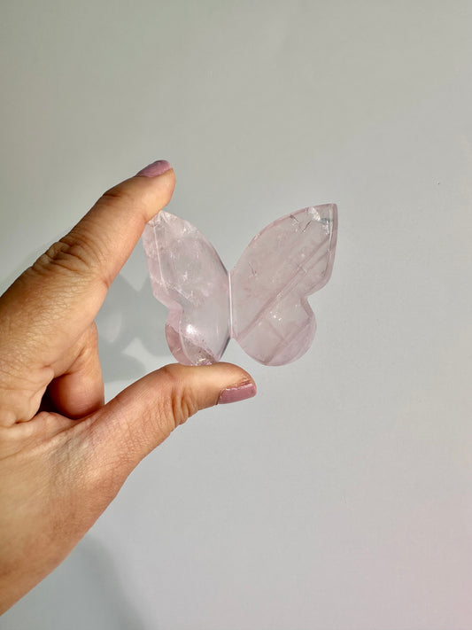 3D Rose Quartz Butterfly Carving