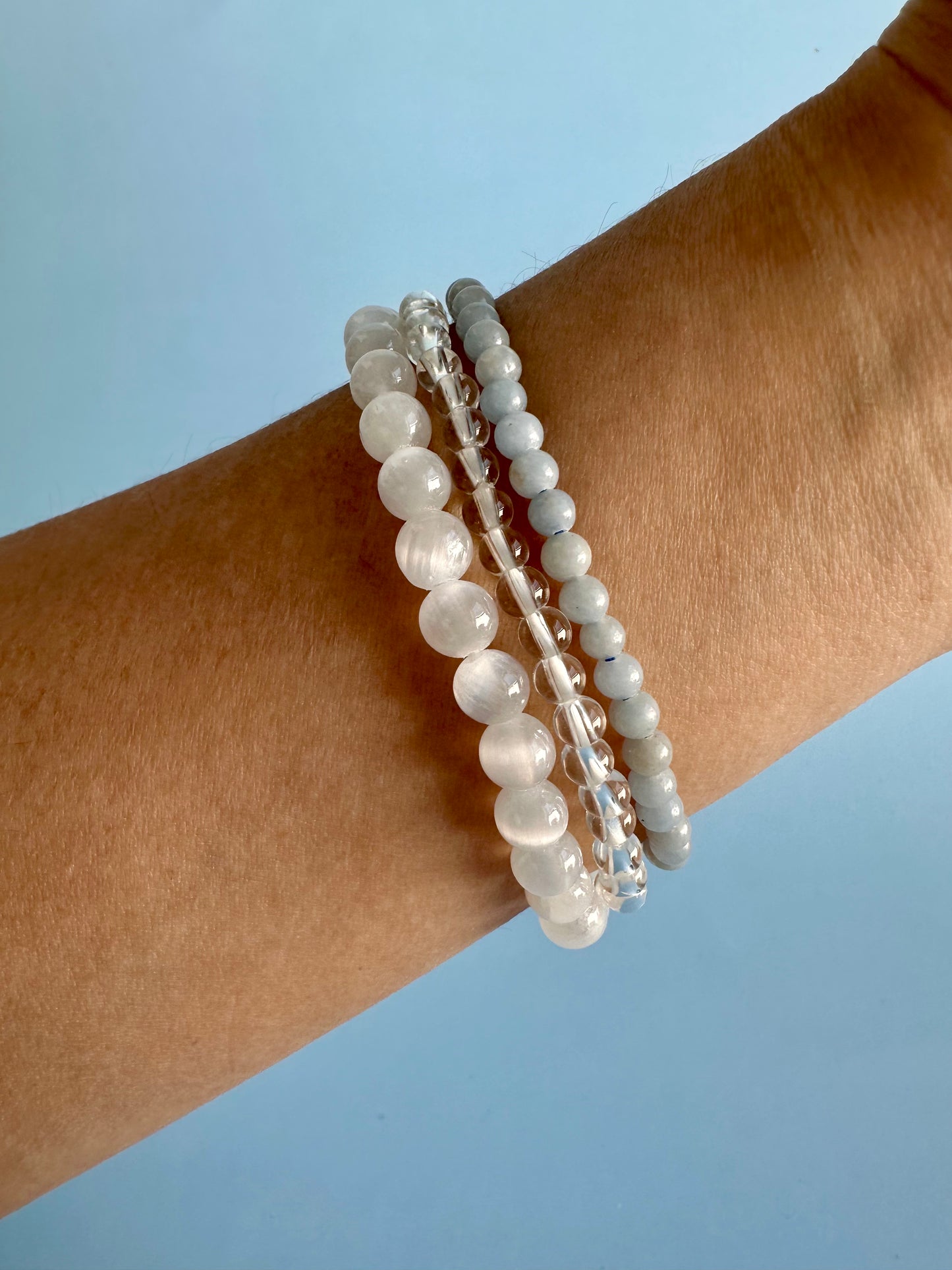 Bracelet Bundle Set: “In Her Light” - Clear Quartz, Satin Spar (Selenite), Angelite