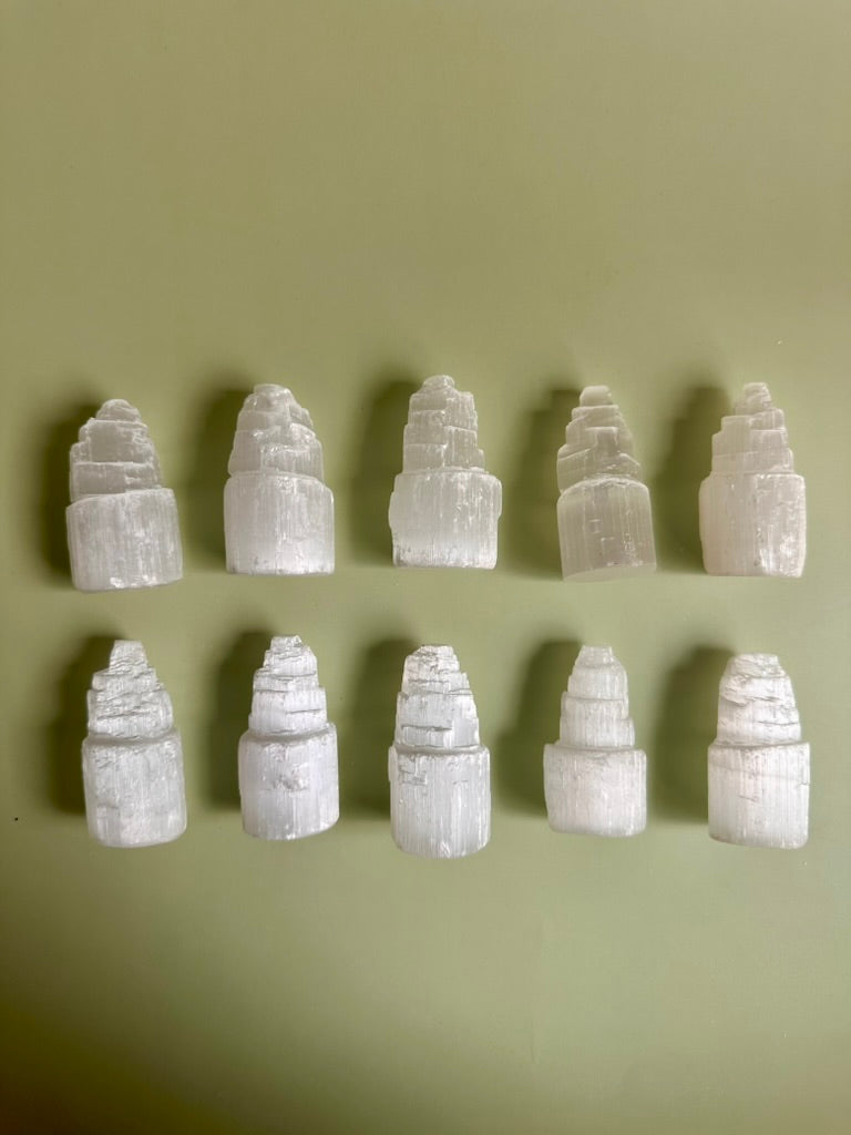 Mini Satin Spar (Selenite) Castle Tower