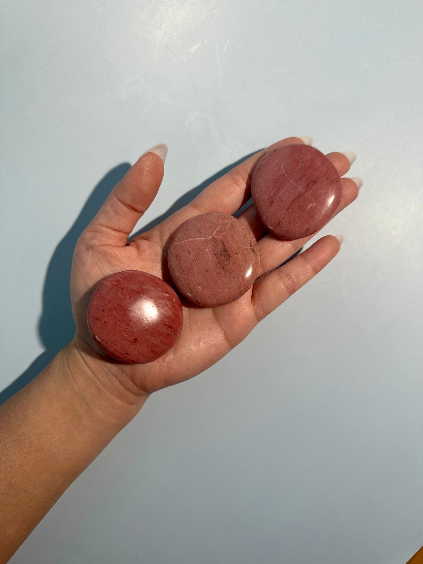 Pink Petrified Wood Round Flat Palm