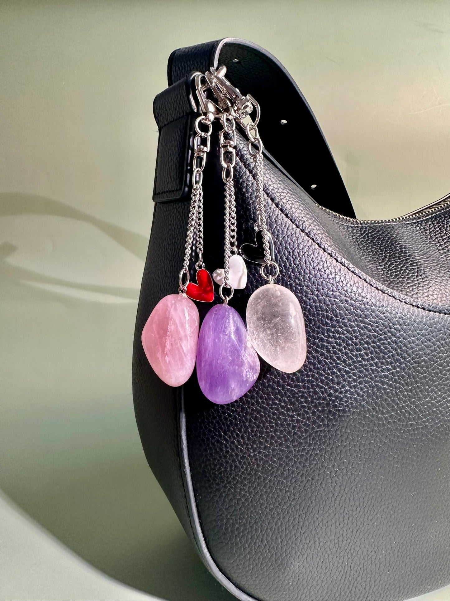 Amethyst Tumble Keychain with Enamel Heart Charm