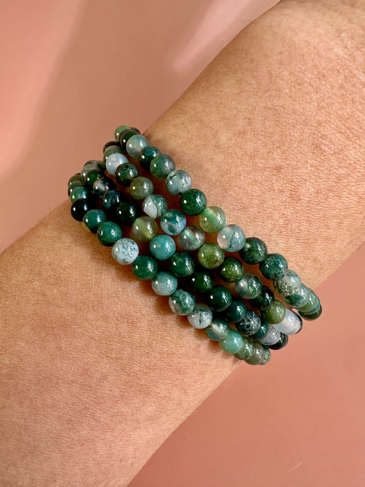 4mm Moss Agate Beaded Bracelet