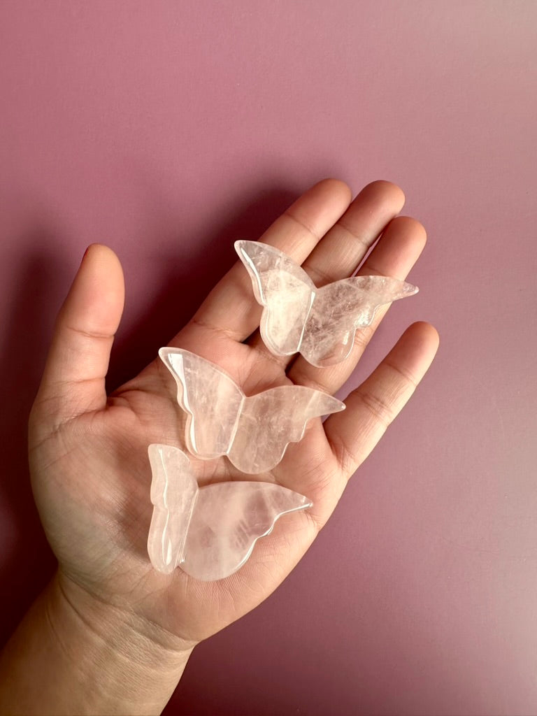 Small Rose Quartz 3D Butterfly Carving