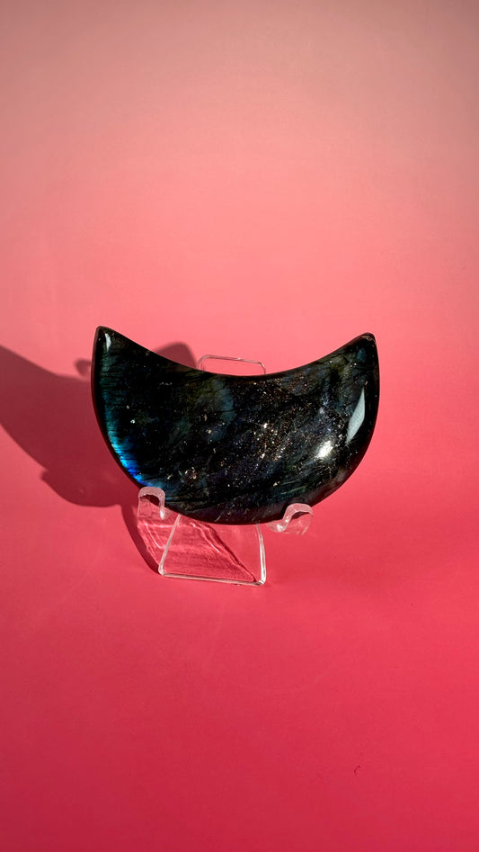 Large Blue Flash Labradorite Crescent Moon – Option B