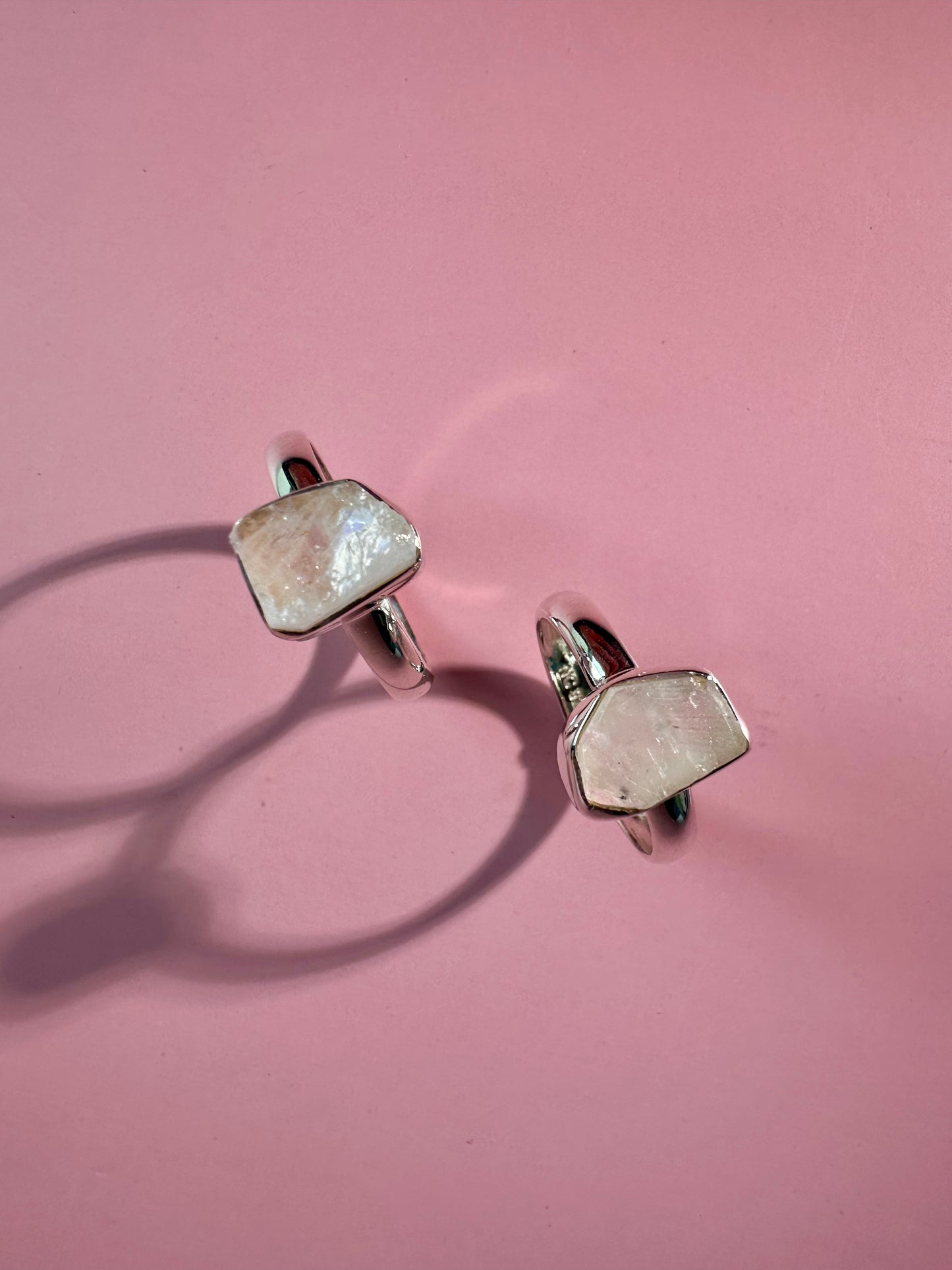 925 Sterling Silver Rough Rainbow Moonstone Bezel Ring