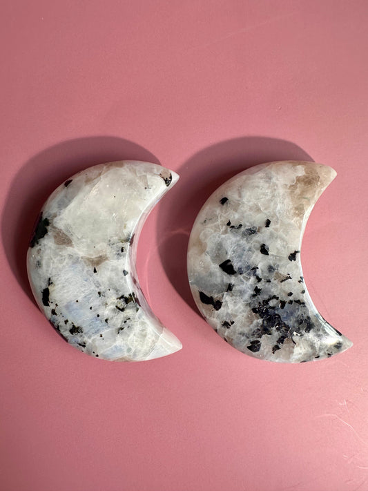 Rainbow Moonstone Moon Carving with Optional Stand