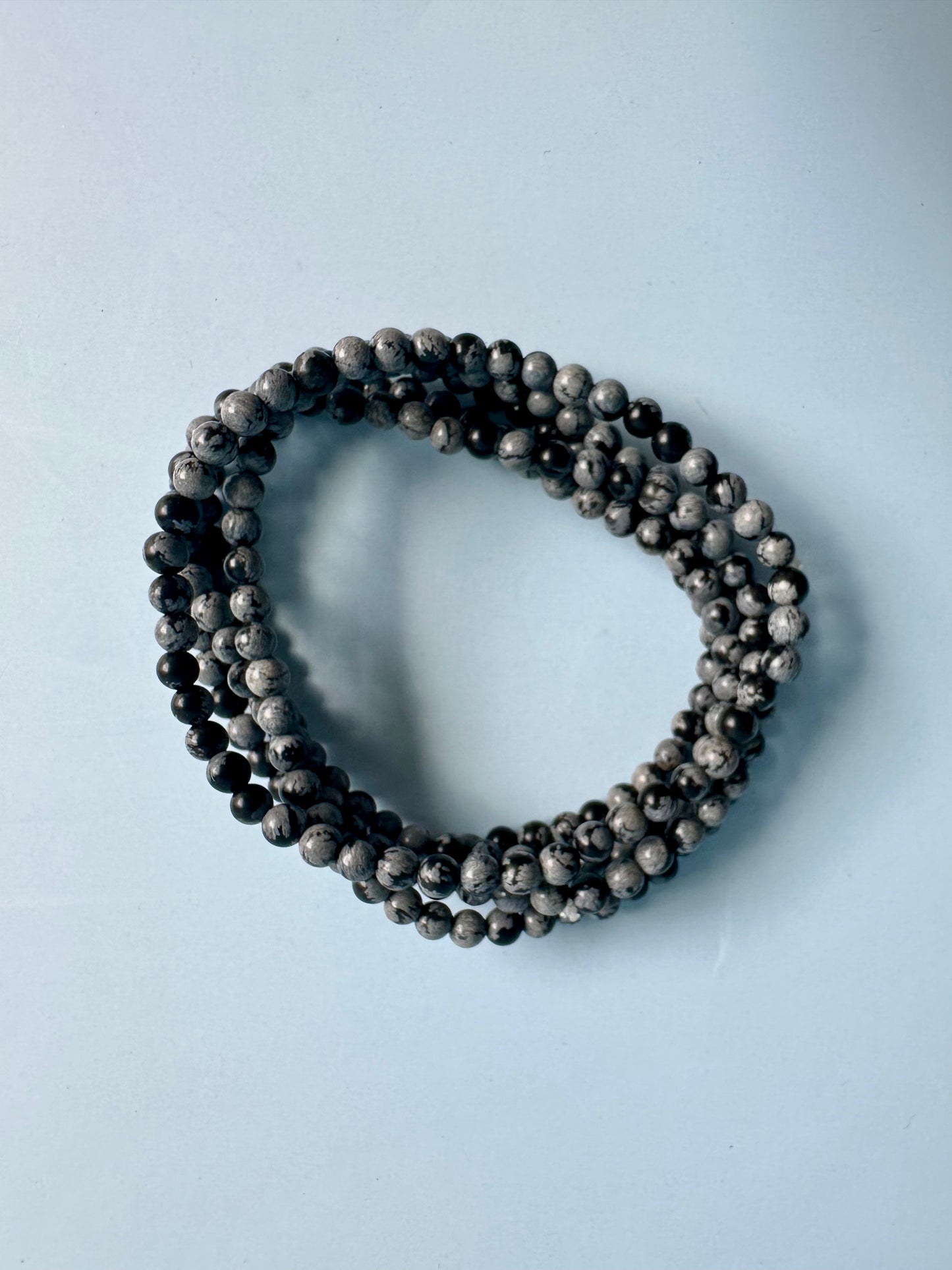 4mm Snowflake Obsidian Beaded Bracelet