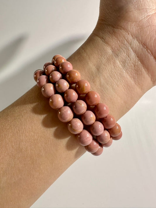 8mm Australian Pink Opal Beaded Bracelet | Gemstone Jewelry