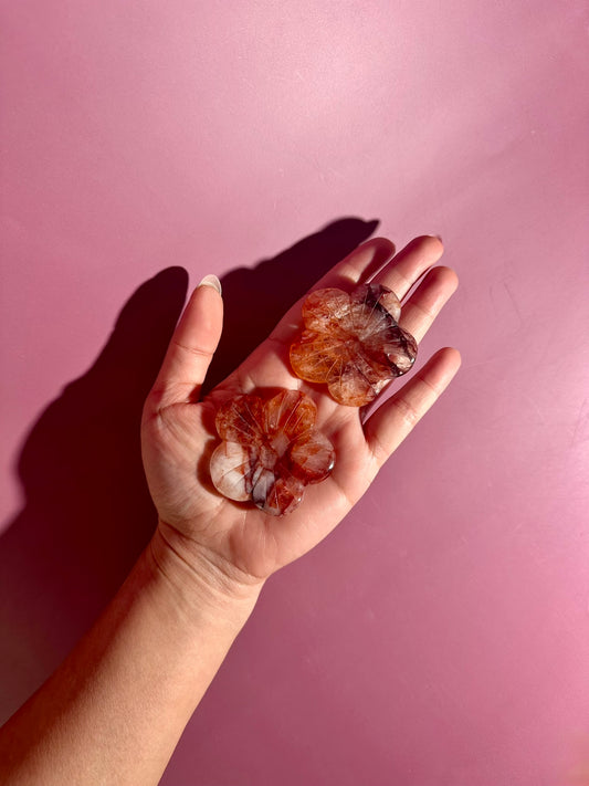 Intuitively Chosen Fire Quartz Flower Sphere Holder | Hematoid Quartz Crystal Display Stand