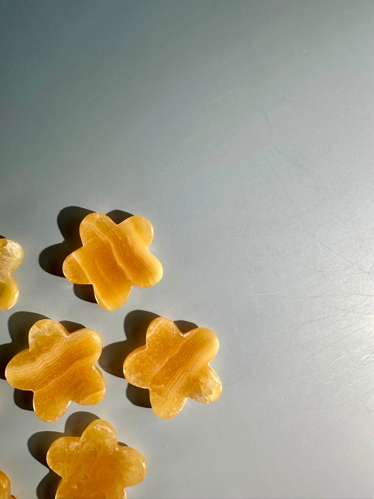 Orange Calcite Flower Worry Stone | Pocket Crystal