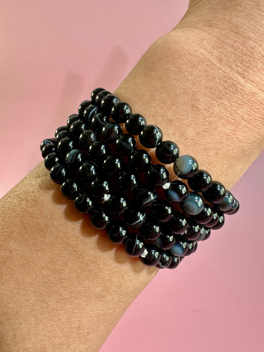 6mm Black Agate Beaded Bracelet